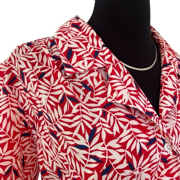 Vintage puffy short sleeve leaf print button up blouse - Picture 10 of 12